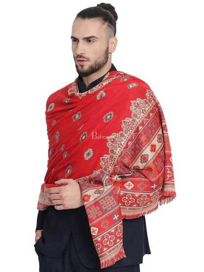 Pashtush India 100x200 Pashtush Mens Aztec Jamawar Stole, Faux Pashmina Maroon