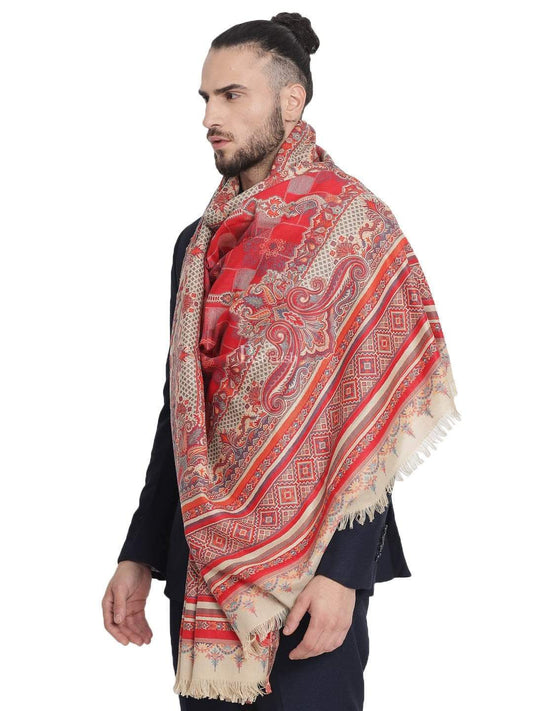 Pashtush India 100x200 Pashtush Mens Aztec Jamawar Stole, Faux Pashmina - Maroon