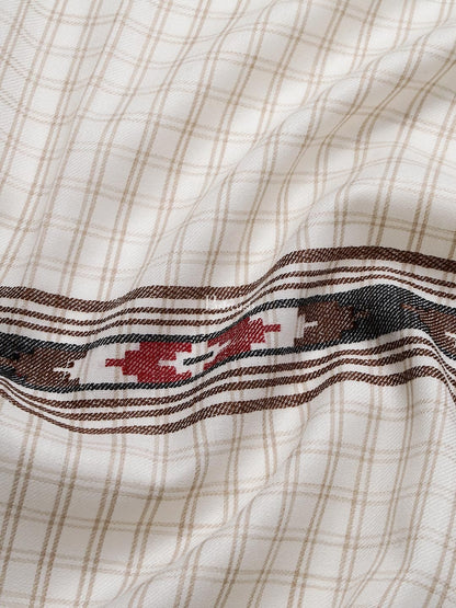 Pashtush India Mens Shawls Gents Shawl Pashtush Mens Aztec Weave Shawl With Checkered Weave, White