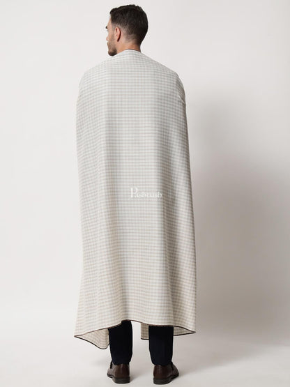 Pashtush India Mens Shawls Gents Shawl Pashtush Mens Aztec Weave Shawl With Checkered Weave, White