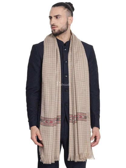 Pashtush India 100x200 Pashtush Mens Aztec Weave Stole from Himachal, Beige