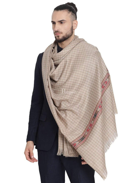 Pashtush India 100x200 Pashtush Mens Aztec Weave Stole from Himachal, Beige