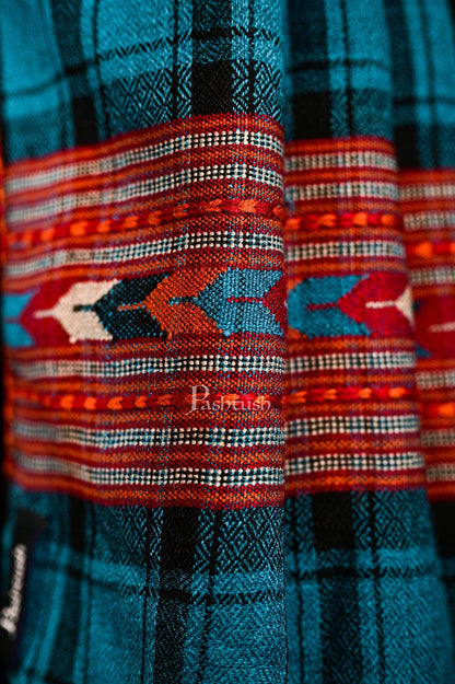 Pashtush India 70x200 Pashtush Mens Aztec Wool, Authentic 100% Handwoven Stole, Extra Warm, Blue