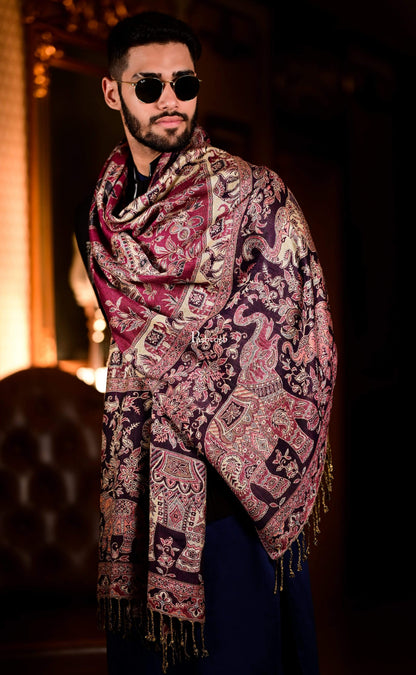 Pashtush India 70x200 Pashtush Mens Bamboo Reversible Muffler Tribal elephants
