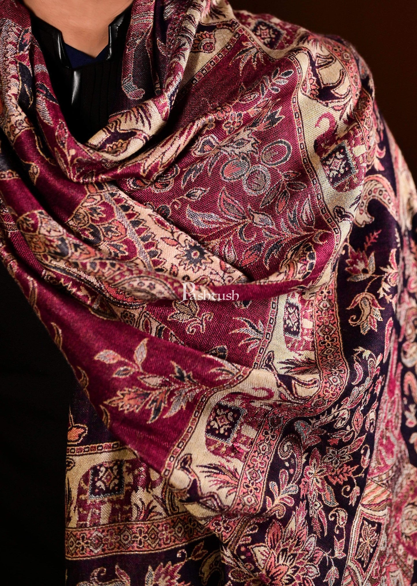 Pashtush India 70x200 Pashtush Mens Bamboo Reversible Muffler Tribal elephants