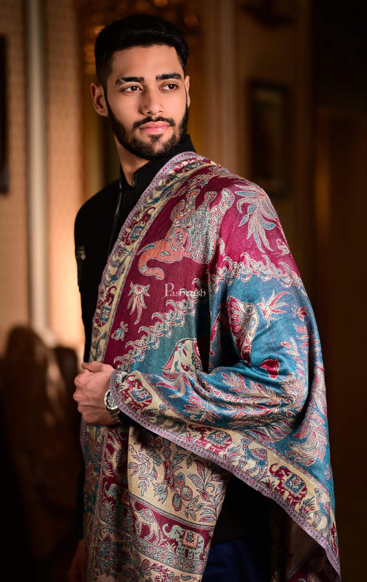Pashtush India 70x200 Pashtush Mens Bamboo Reversible Muffler Tribal elephants