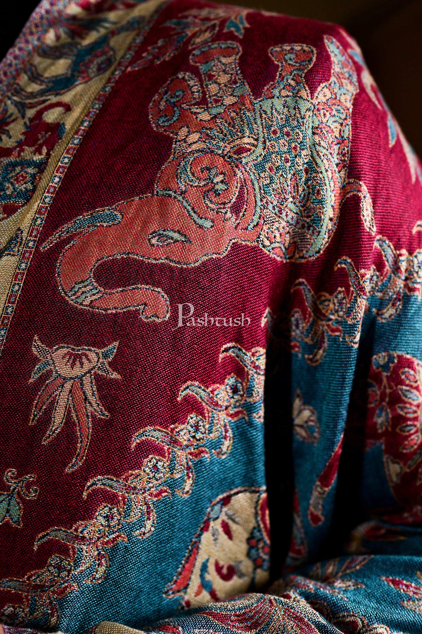 Pashtush India 70x200 Pashtush Mens Bamboo Reversible Muffler Tribal elephants