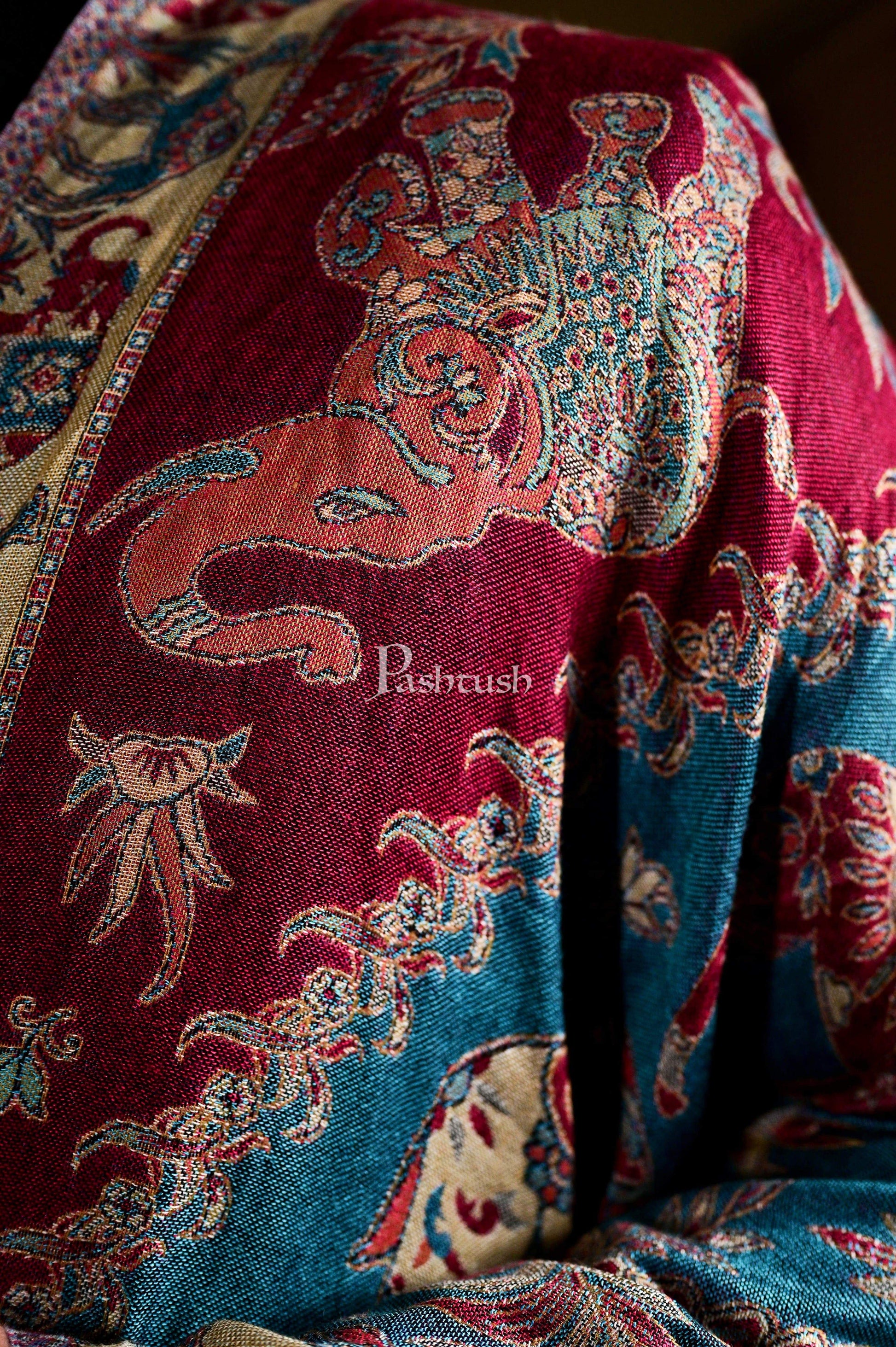 Pashtush India 70x200 Pashtush Mens Bamboo Reversible Muffler Tribal elephants