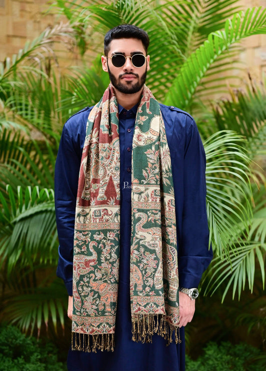 Pashtush India 70x200 Pashtush Mens Bamboo Reversible Muffler Tribal elephants