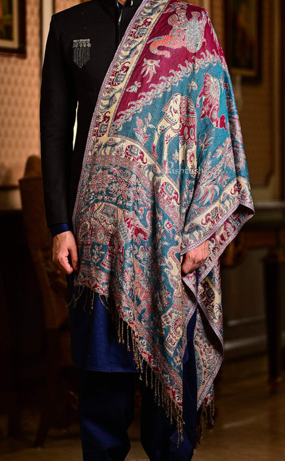 Pashtush India 70x200 Pashtush Mens Bamboo Reversible Muffler Tribal elephants
