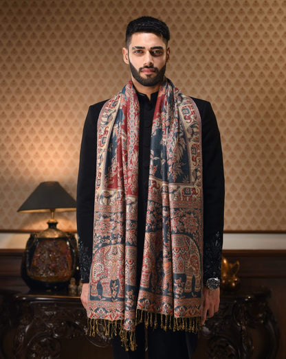 Pashtush India 70x200 Pashtush Mens Bamboo Reversible Muffler Tribal elephants, Azure