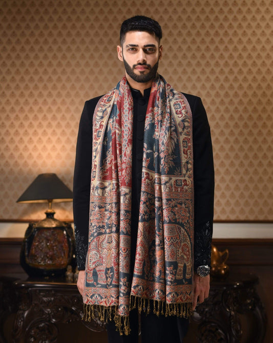 Pashtush India 70x200 Pashtush Mens Bamboo Reversible Muffler Tribal elephants, Azure