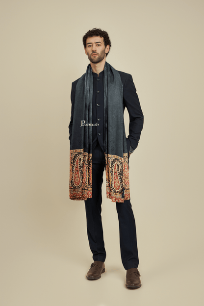 Pashtush India womens scarf and Stoles Pashtush Mens Bamboo Scarf, Woven Paisley Soft And Natural, Black