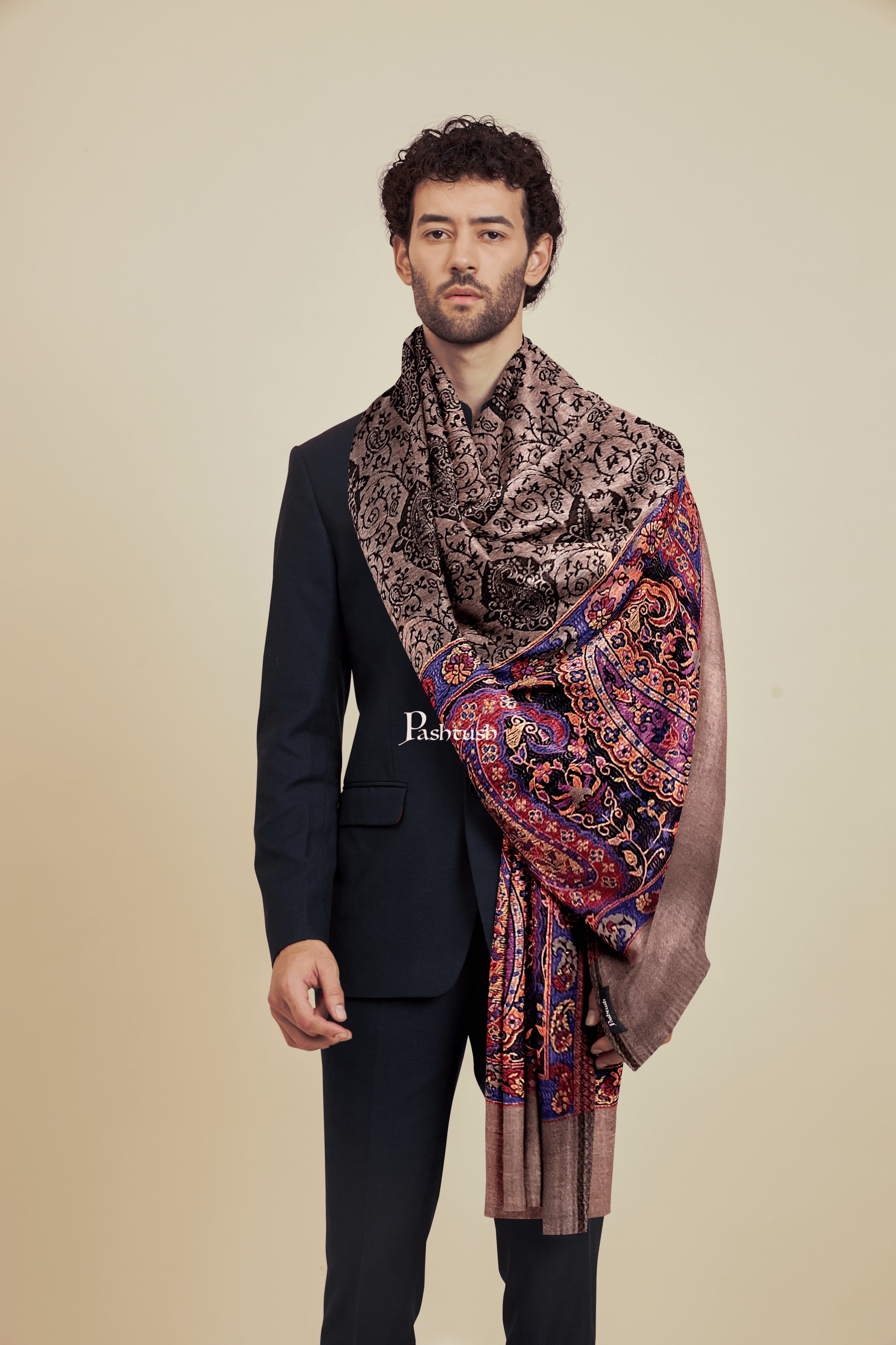 Pashtush India Mens scarf and Stoles Pashtush Mens Bamboo Scarf, Woven Paisley Soft And Natural,Black