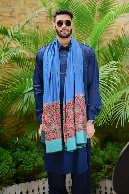 Pashtush India Mens Scarves Stoles and Mufflers Pashtush Mens Bamboo Scarf, Woven Paisley Soft And Natural, Cobalt Blue