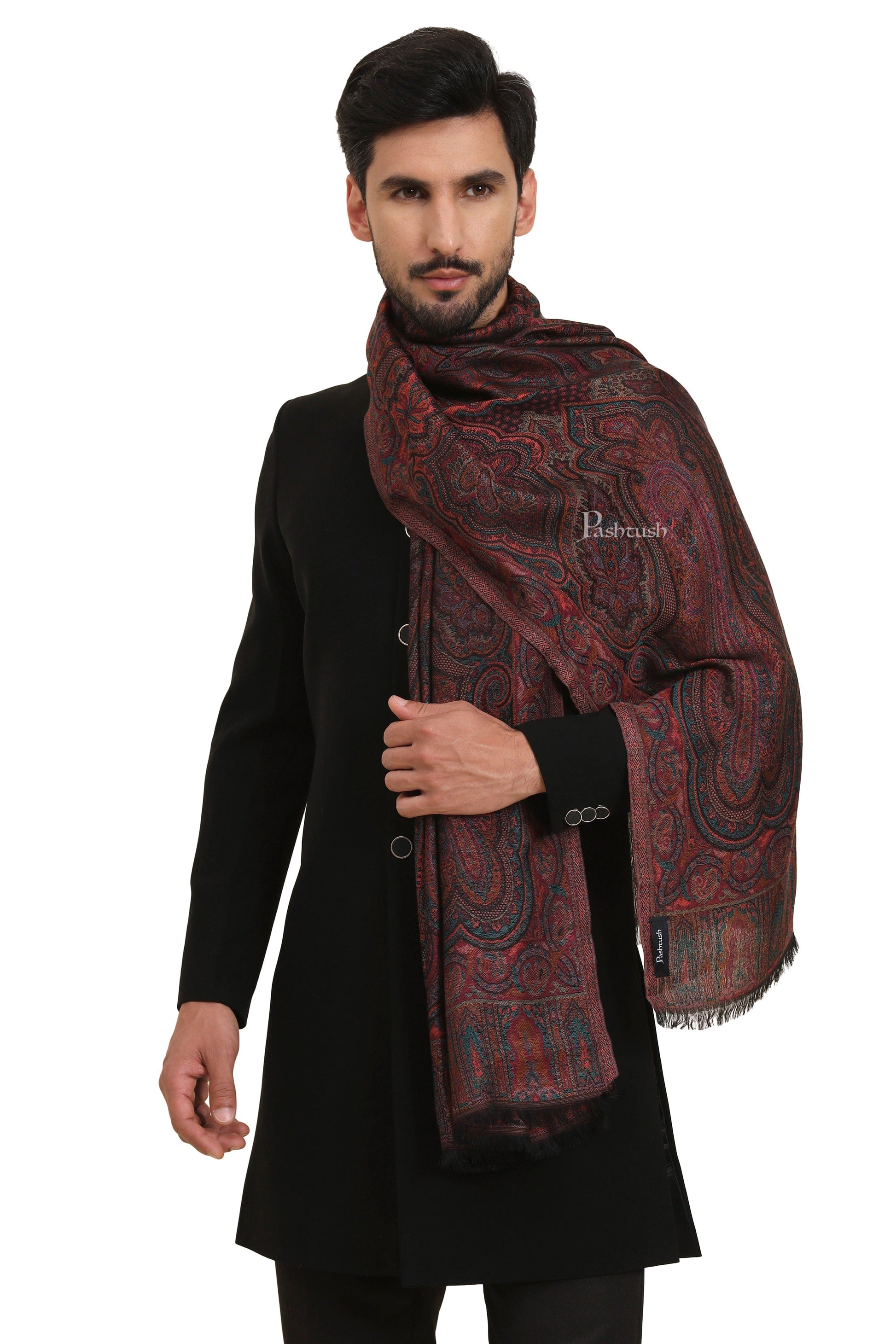 Pashtush India Mens Scarves Stoles and Mufflers Pashtush Mens Bamboo Stole, Antique Woven Design Design, Multicolour