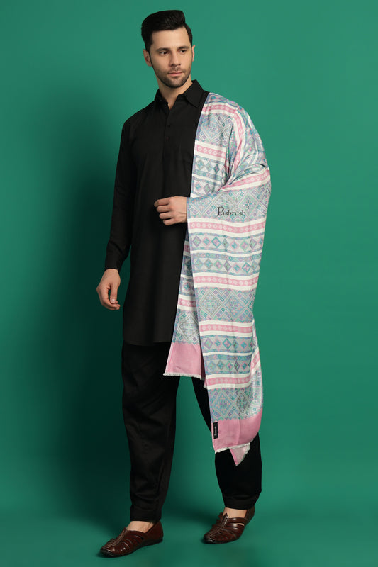 Pashtush India Mens Scarves Stoles and Mufflers Pashtush Mens Bamboo Stole, Aztec Weave Design, Blue Pink
