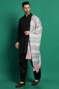 Pashtush India Mens Scarves Stoles and Mufflers Pashtush Mens Bamboo Stole, Aztec Weave Design, Blue Pink