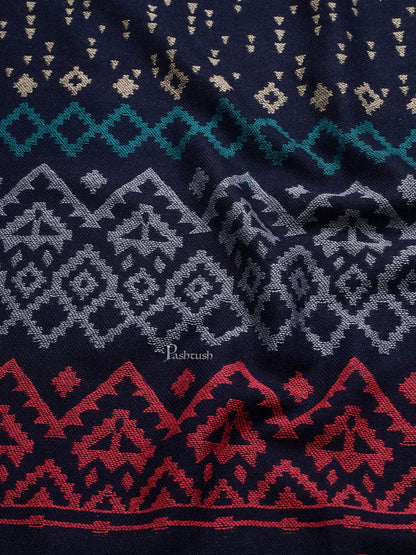 Pashtush India Mens Scarves Stoles and Mufflers Pashtush mens Bamboo stole, Aztec Weave, Reversible design, Blue