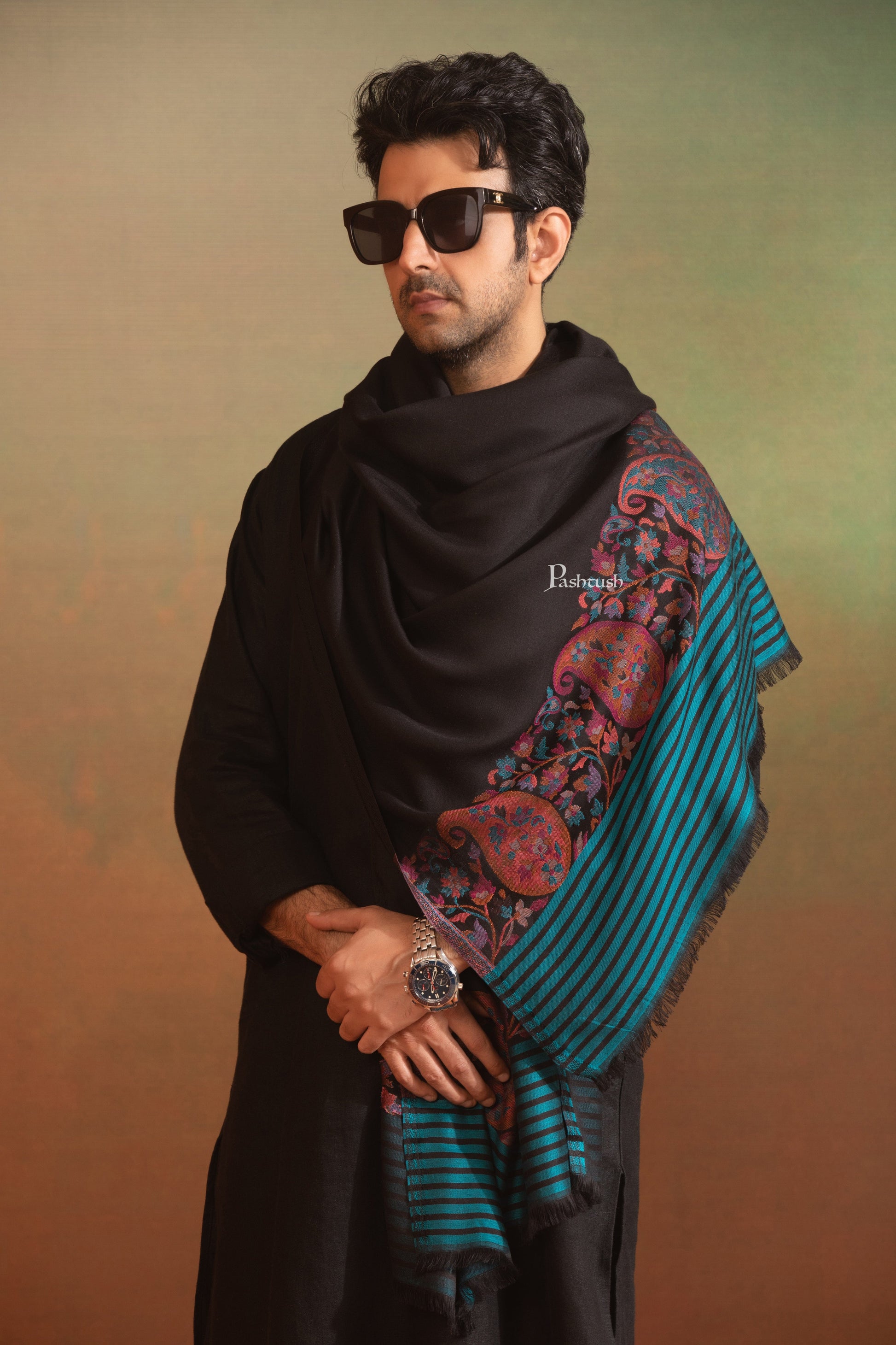 Pashtush India Mens Scarves Stoles and Mufflers Pashtush Mens Bamboo Stole, Ethnic Palla, Woven Design, Rust