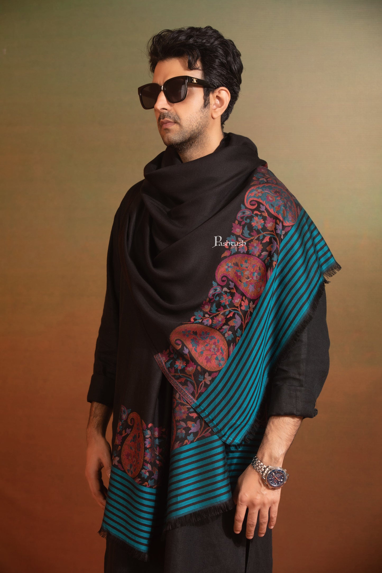 Pashtush India Mens Scarves Stoles and Mufflers Pashtush Mens Bamboo Stole, Ethnic Palla, Woven Design, Rust