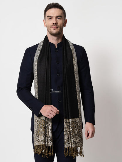 Pashtush India Mens Scarves Stoles and Mufflers Pashtush mens Bamboo stole, jacquard design, Black