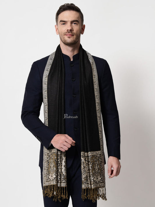 Pashtush India Mens Scarves Stoles and Mufflers Pashtush mens Bamboo stole, jacquard design, Black