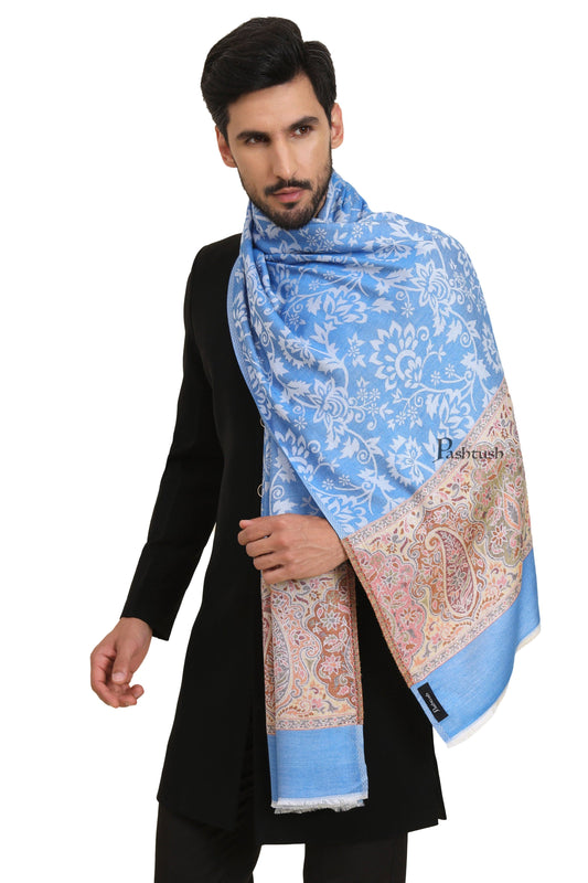 Pashtush India Mens Scarves Stoles and Mufflers Pashtush Mens Bamboo Stole,  Jacquard Reversible Design, Blue