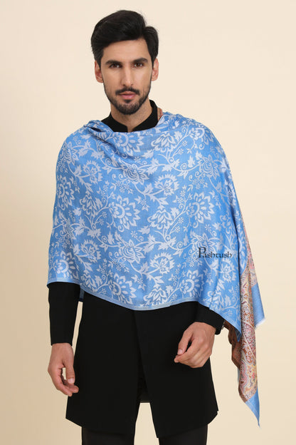 Pashtush India Mens Scarves Stoles and Mufflers Pashtush Mens Bamboo Stole,  Jacquard Reversible Design, Blue