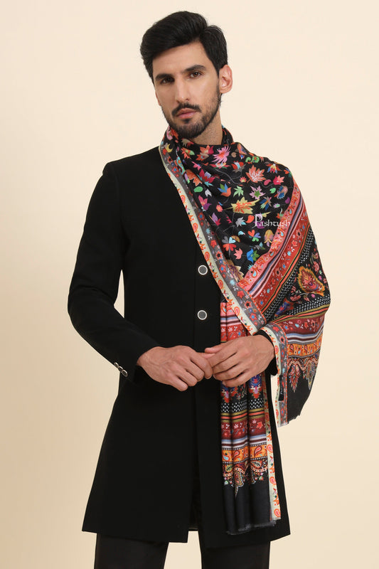 Pashtush India Mens Scarves Stoles and Mufflers Pashtush Mens Bamboo Stole, Paisley  Design, Black