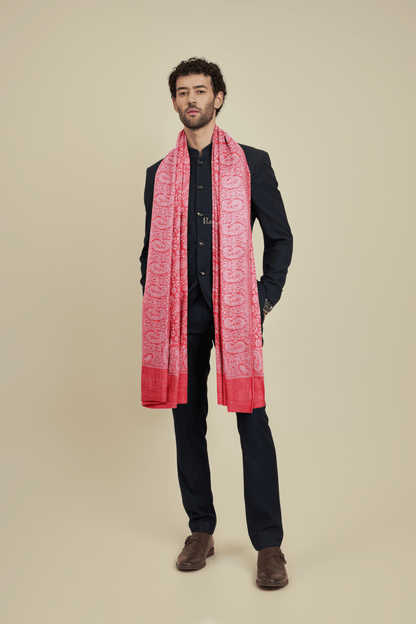 Pashtush India Mens scarf and Stoles Pashtush Mens Bamboo Stole, Pasiley Weave Design, Red
