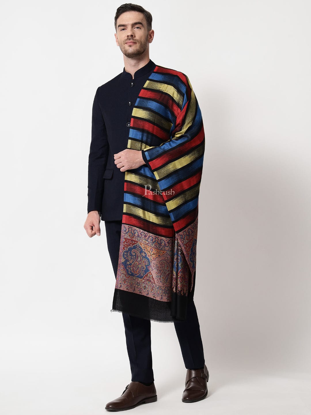 Pashtush India Mens Scarves Stoles and Mufflers Pashtush mens Bamboo stole, Striped design, Multicolour