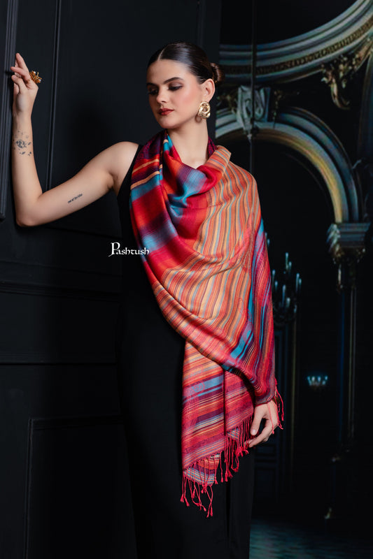 Pashtush India womens scarf and Stoles Pashtush Mens Bamboo Stole, Woven Stripes  Design, Multicolour