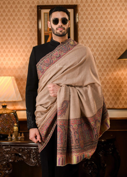Pashtush India 127x254 Pashtush Mens Black Shawl, With Palle-dar Ethnic Weave, Fine Wool, Full Size
