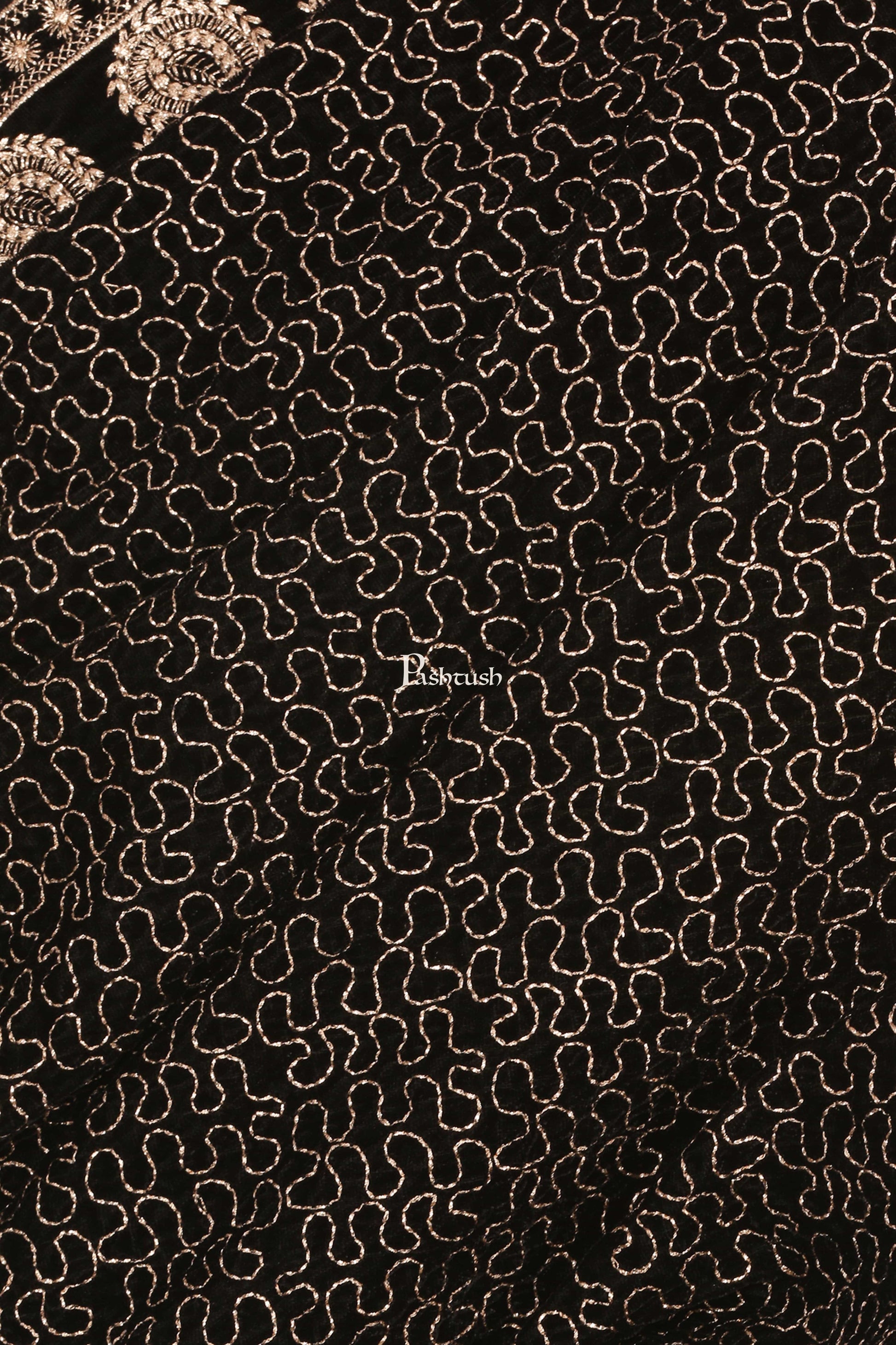 Pashtush India Mens Shawls Gents Shawl Pashtush Mens Black Velvet Shawl, With Tilla Zardozi Embroidery