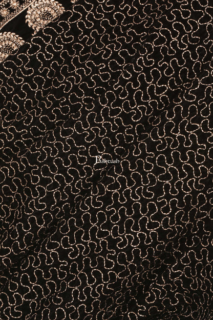 Pashtush India Mens Shawls Gents Shawl Pashtush Mens Black Velvet Shawl, With Tilla Zardozi Embroidery