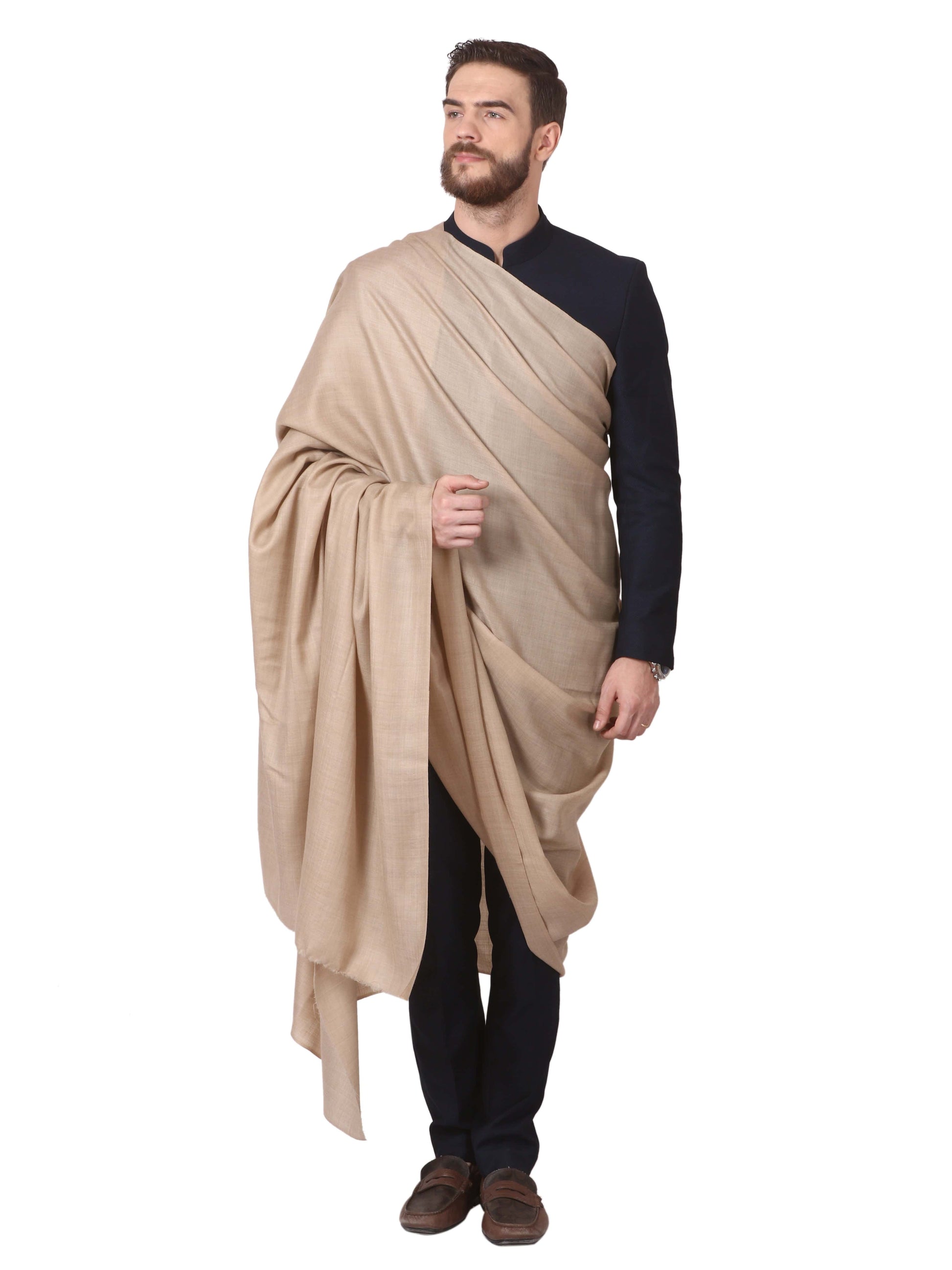 Pashtush India Mens Shawls Gents Shawl Pashtush Mens Blended Wool Ring Shawl, Blended Wool, Light Weight, Beige