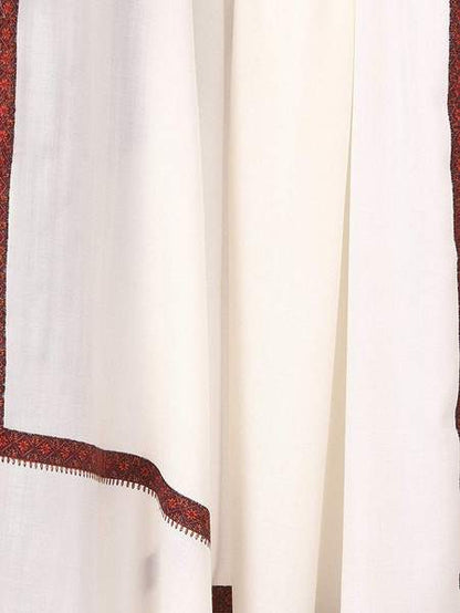 Pashtush India Shawl Pashtush Mens Border Embroidery Mens shawl with handwork in White