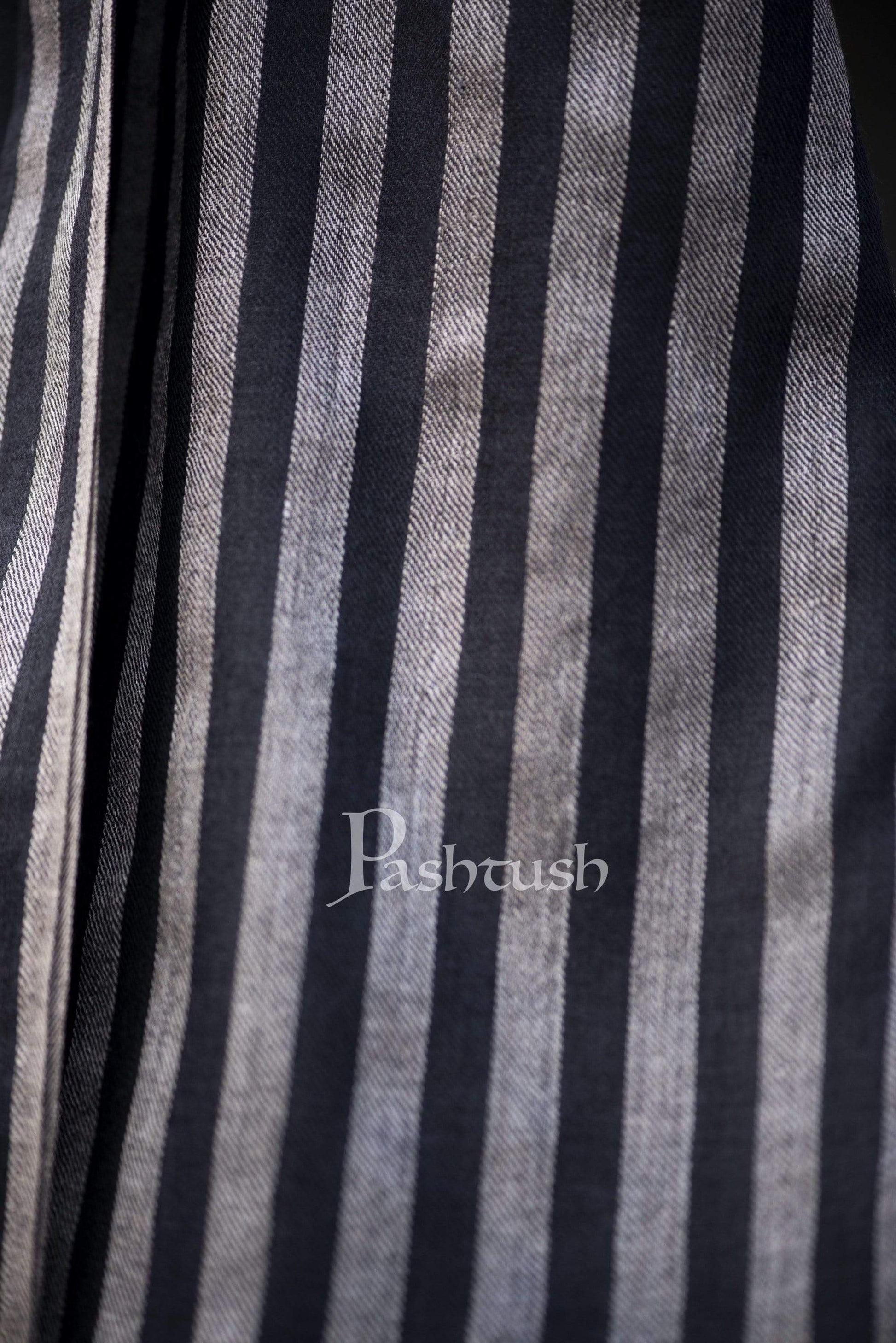 Pashtush India 70x200 Pashtush Mens Cashmere and Wool Scarf, Striped Charcoal Black