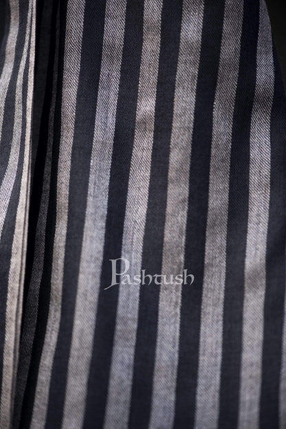 Pashtush India 70x200 Pashtush Mens Cashmere and Wool Scarf, Striped Charcoal Black
