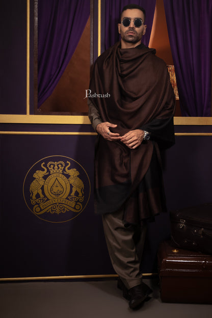 Pashtush India Mens Shawls Gents Shawl Pashtush Mens Cashmere Shawl, Reversible Design, Dark Brown