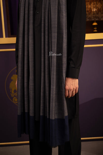 Pashtush India Mens Shawls Gents Shawl Pashtush Mens Cashmere Shawl, Reversible Design, Dark Grey