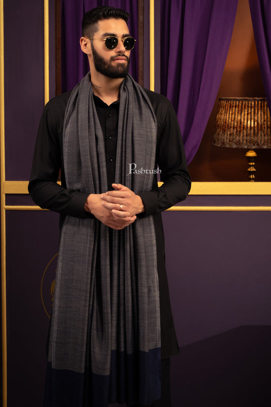 Pashtush India Mens Shawls Gents Shawl Pashtush Mens Cashmere Shawl, Reversible Design, Dark Grey