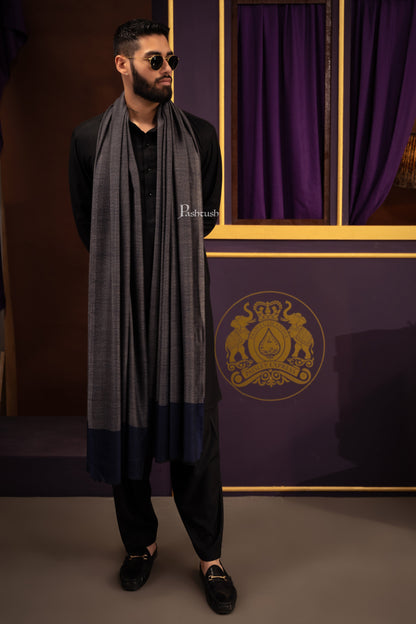 Pashtush India Mens Shawls Gents Shawl Pashtush Mens Cashmere Shawl, Reversible Design, Dark Grey