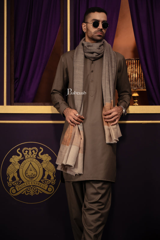 Pashtush India Mens Shawls Gents Shawl Pashtush Mens Cashmere Shawl, Reversible Design, Multicolour