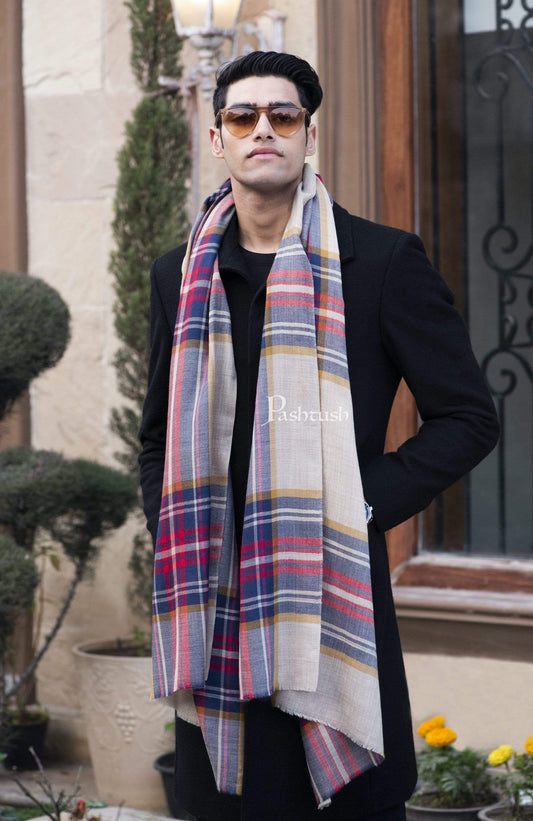 Pashtush India 70x200 Pashtush Mens Cashmere Wool Checkered Scarf