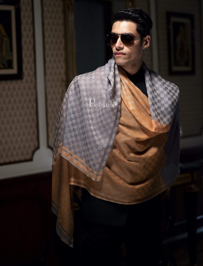 Pashtush India 70x200 Pashtush Mens Cashmere Wool Muffler, Reversible Checks, Twin Weave