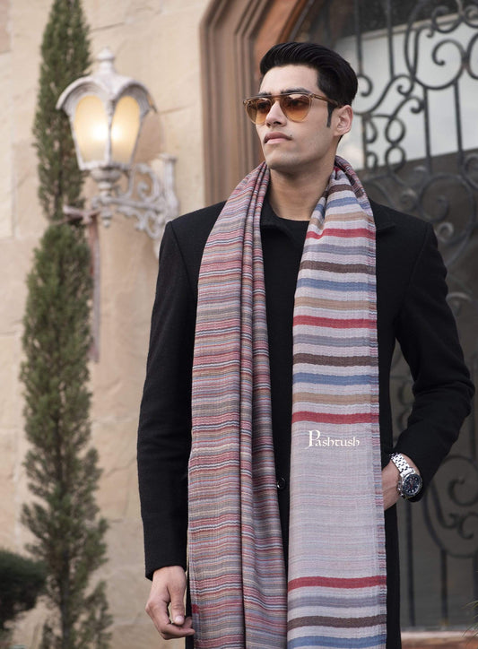 Pashtush India 70x200 Pashtush Mens Cashmere - Wool, Reversible Muffler, Greyed Hues