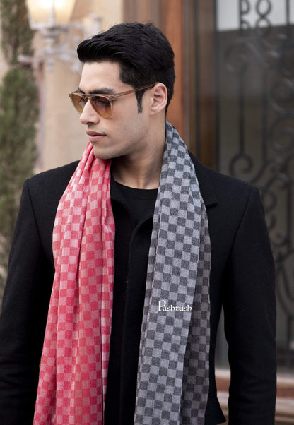 Pashtush India 70x200 Pashtush Mens Cashmere Wool Scarf, Reversible Weave, Crimson - Black