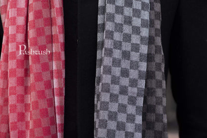 Pashtush India 70x200 Pashtush Mens Cashmere Wool Scarf, Reversible Weave, Crimson - Black